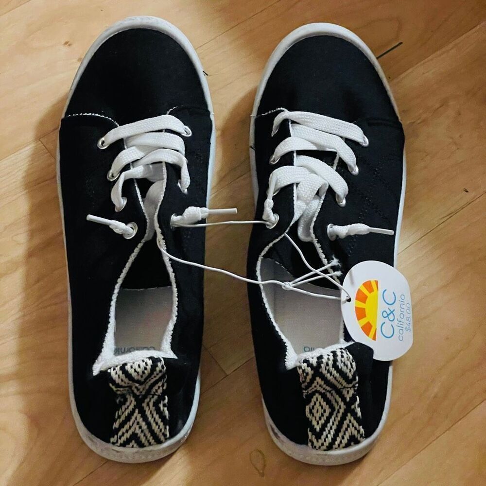 NWT C&C California 9 Gorgeous Scrunch Back Black Sneaker Slip-Ons No Tie Shoes - Picture 7 of 12